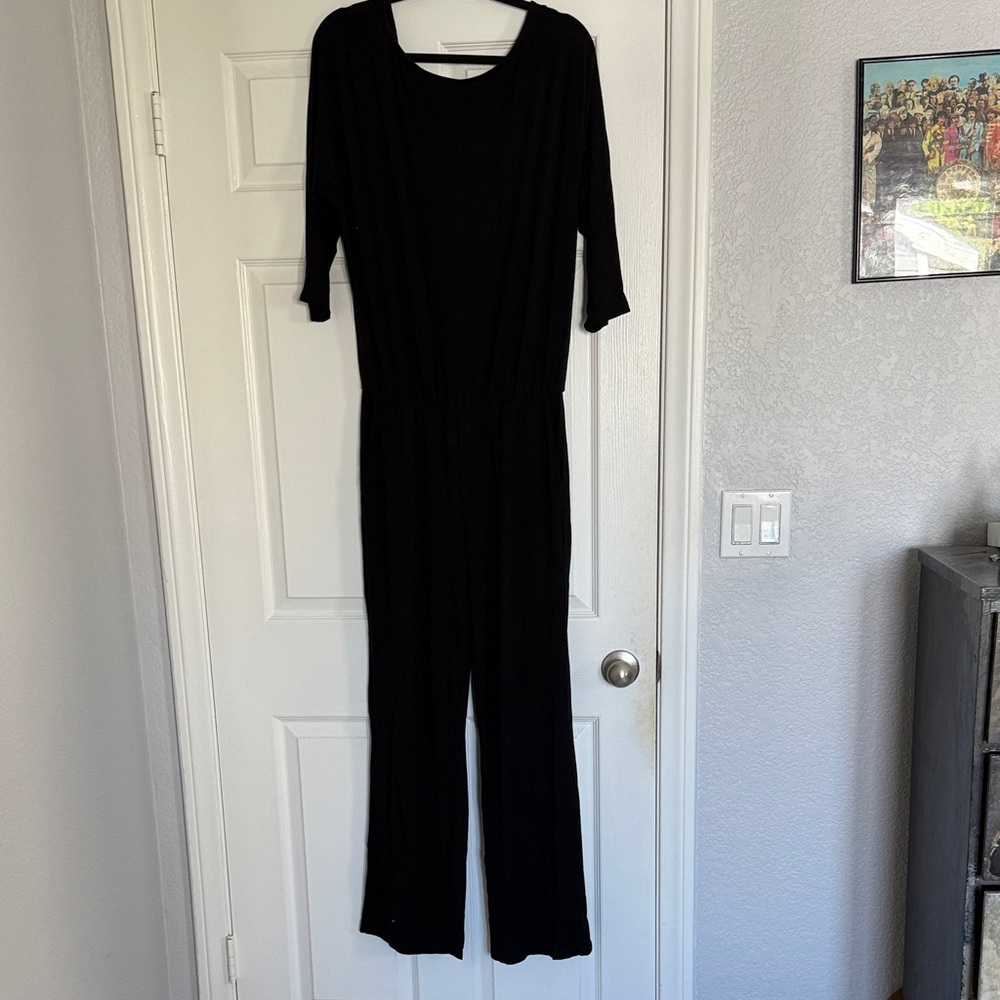 Michael Stars Black Wide-Leg Romper with Three-Quarter Sleeves